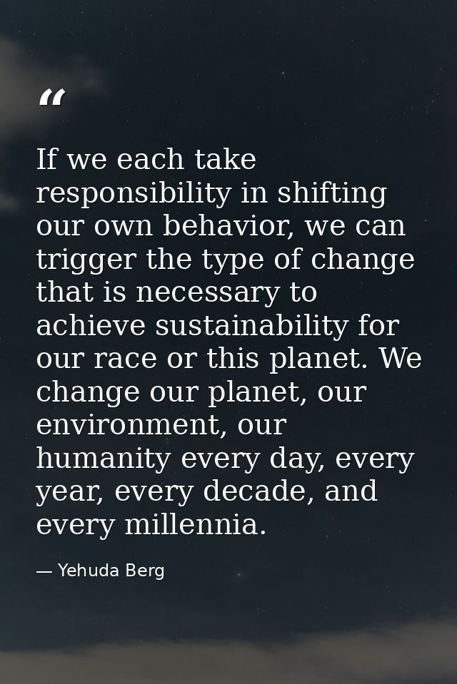If we each take responsibility in shifting our own behavior, we can trigger the type of change that is necessary to achi — Yehuda Berg