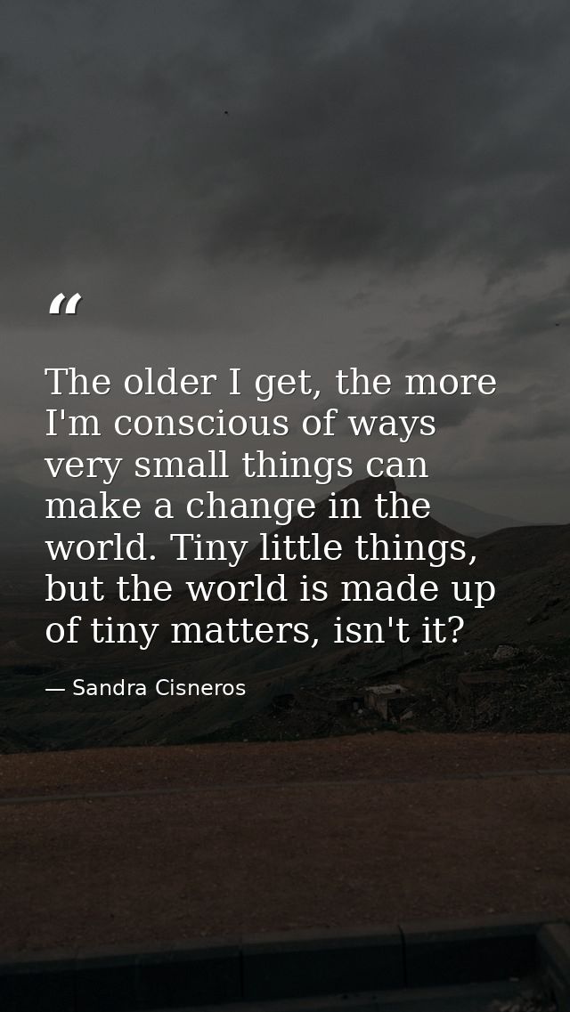 The older I get, the more I'm conscious of ways very small things can make a change in the world. Tiny little things, bu — Sandra Cisneros