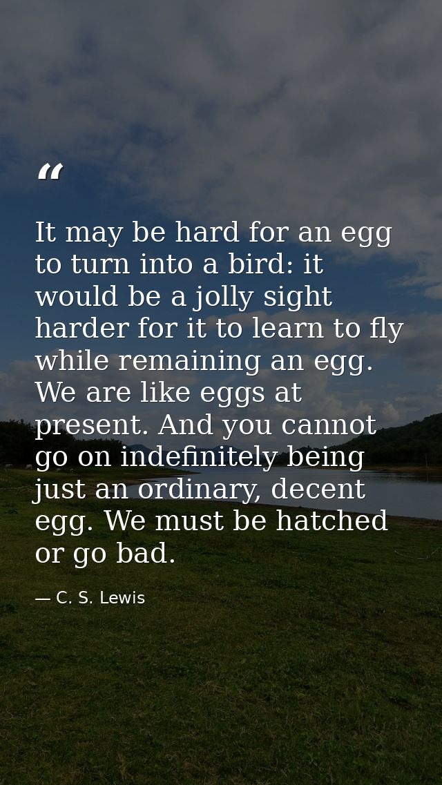 It may be hard for an egg to turn into a bird: it would be a jolly sight harder for it to learn to fly while remaining a — C. S. Lewis