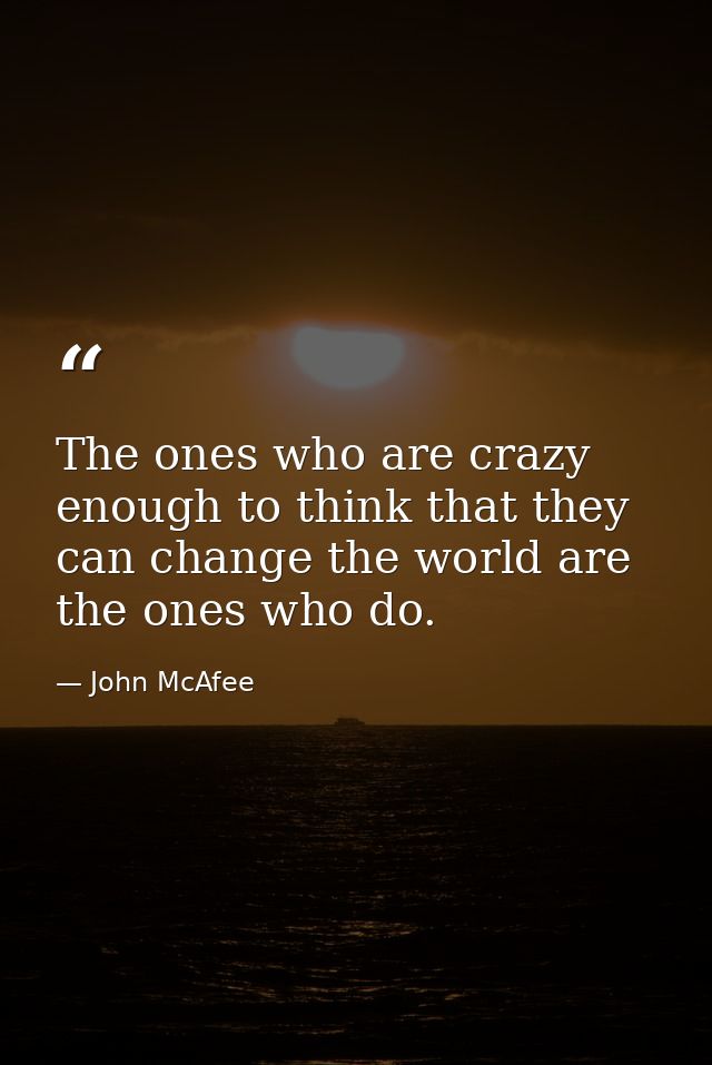The ones who are crazy enough to think that they can change the world are the ones who do. — John McAfee
