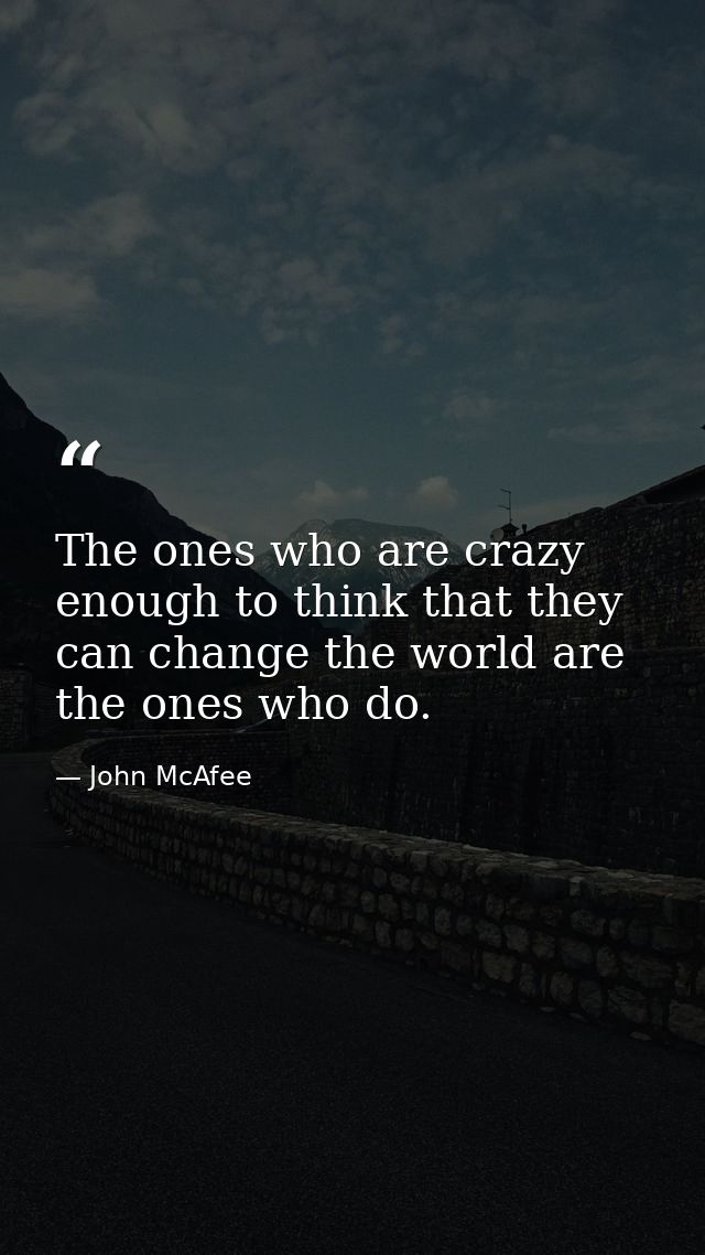 The ones who are crazy enough to think that they can change the world are the ones who do. — John McAfee