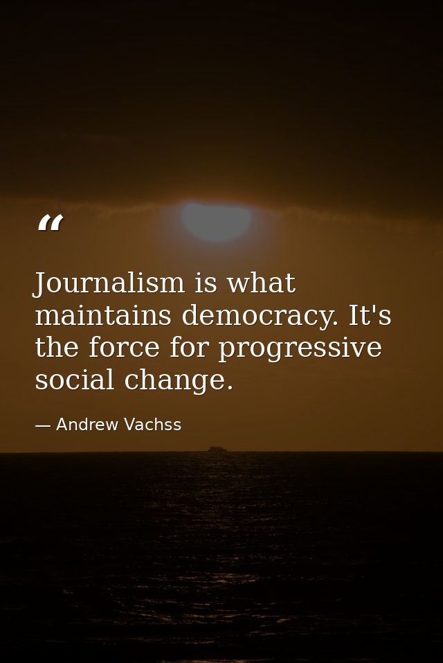 Journalism is what maintains democracy. It's the force for progressive social change. — Andrew Vachss