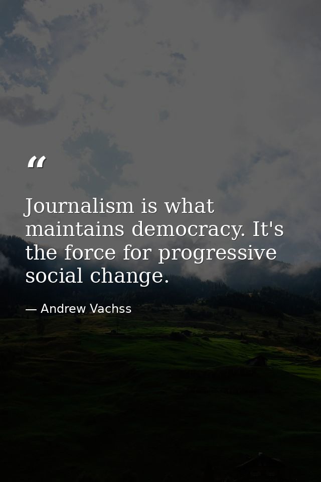 Journalism is what maintains democracy. It's the force for progressive social change. — Andrew Vachss