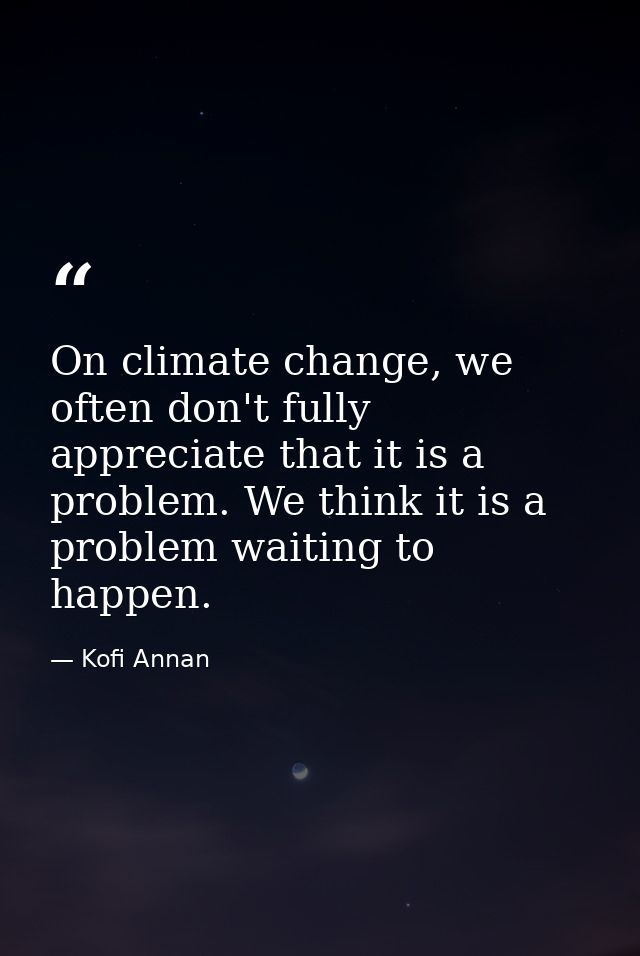 On climate change, we often don't fully appreciate that it is a problem. We think it is a problem waiting to happen. — Kofi Annan