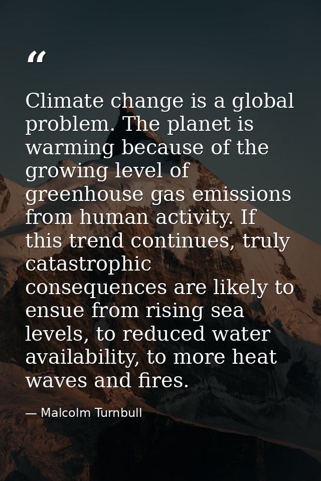 Climate change is a global problem. The planet is warming because of the growing level of greenhouse gas emissions from  — Malcolm Turnbull