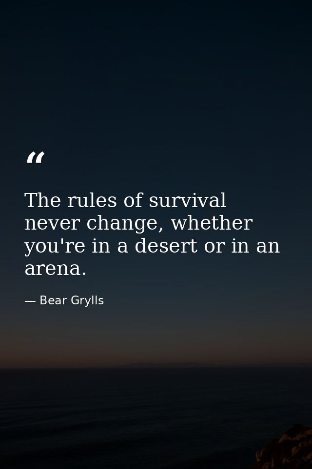 The rules of survival never change, whether you're in a desert or in an arena. — Bear Grylls
