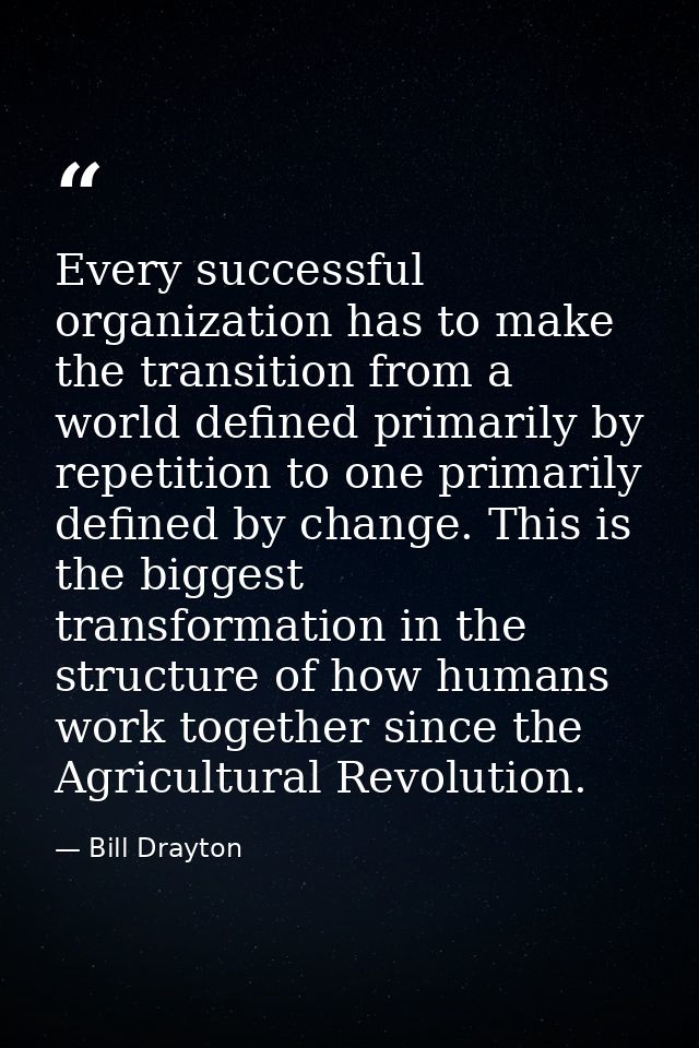 Every successful organization has to make the transition from a world defined primarily by repetition to one primarily d — Bill Drayton