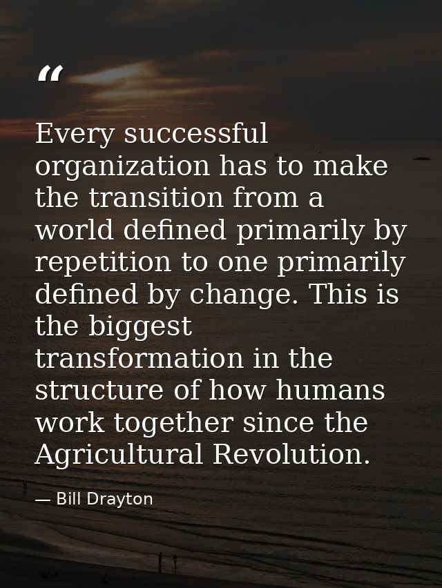 Every successful organization has to make the transition from a world defined primarily by repetition to one primarily d — Bill Drayton