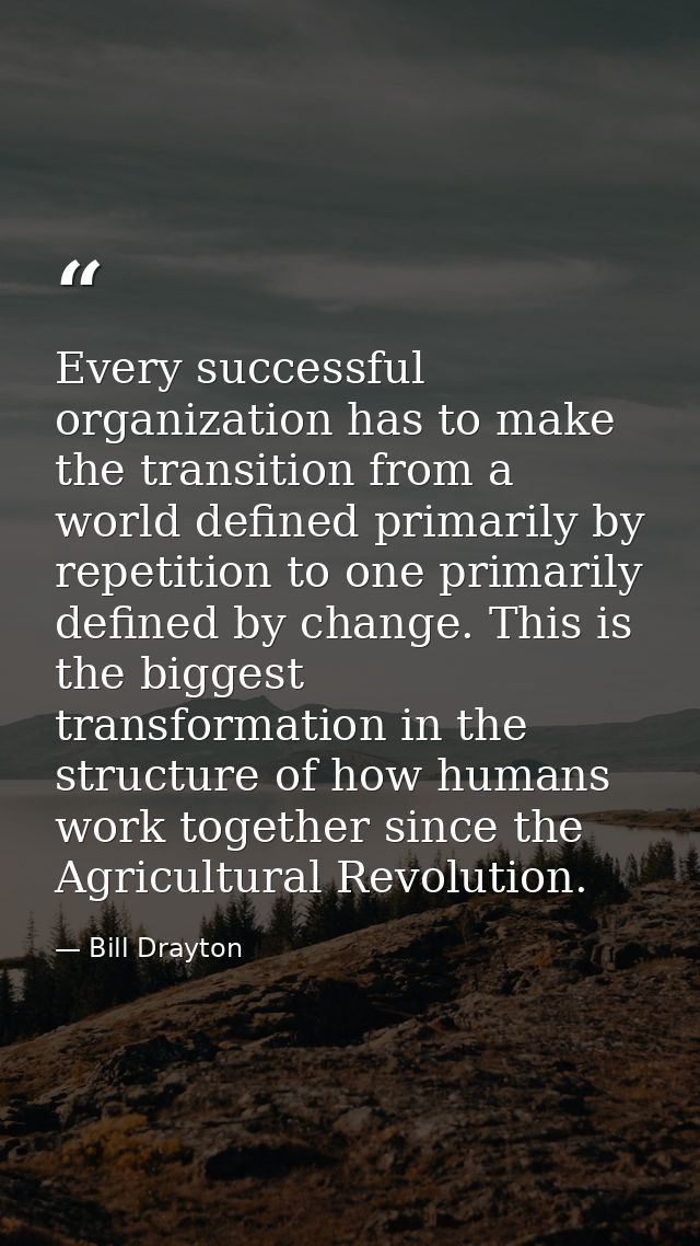 Every successful organization has to make the transition from a world defined primarily by repetition to one primarily d — Bill Drayton