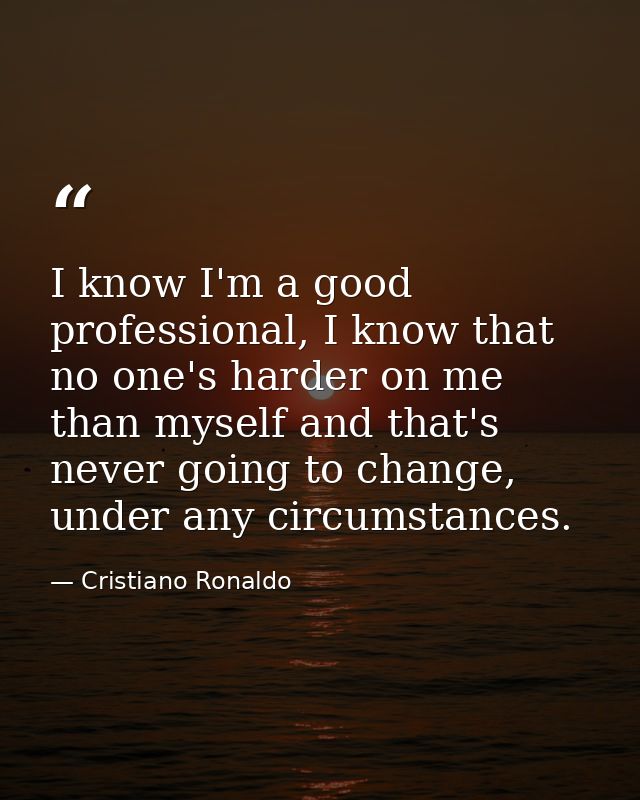 I know I'm a good professional, I know that no one's harder on me than myself and that's never going to change, under an — Cristiano Ronaldo