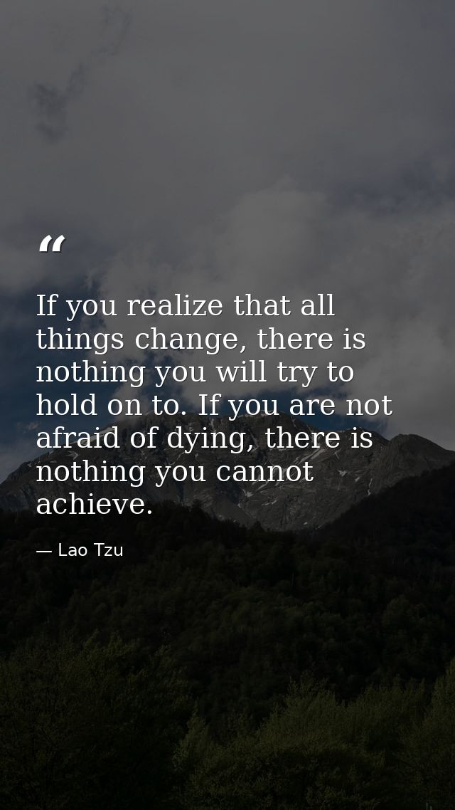 If you realize that all things change, there is nothing you will try to hold on to. If you are not afraid of dying, ther — Lao Tzu