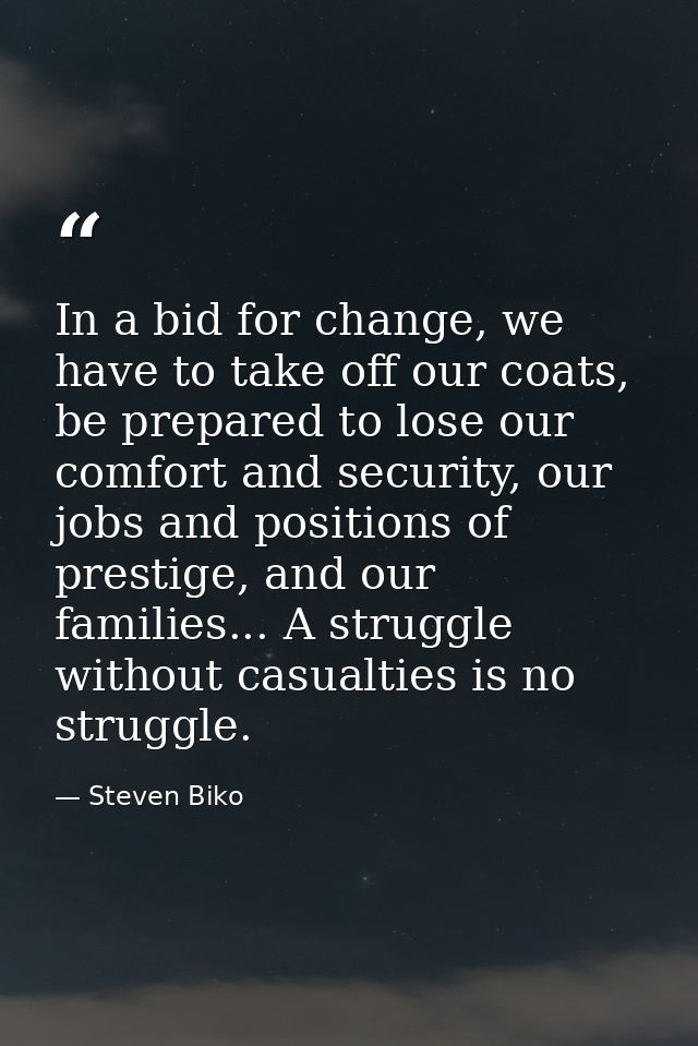 In a bid for change, we have to take off our coats, be prepared to lose our comfort and security, our jobs and positions — Steven Biko