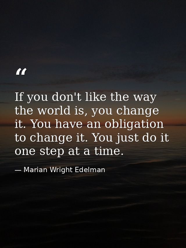 If you don't like the way the world is, you change it. You have an obligation to change it. You just do it one step at a — Marian Wright Edelman
