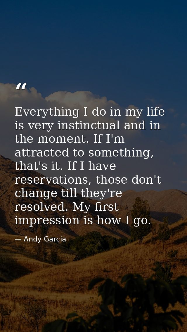 Everything I do in my life is very instinctual and in the moment. If I'm attracted to something, that's it. If I have re — Andy Garcia