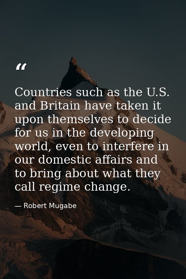 Countries such as the U.S. and Britain have taken it upon themselves to decide for us in the developing world, even to i — Robert Mugabe