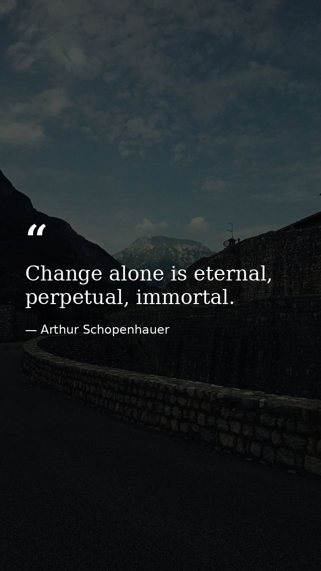Change alone is eternal, perpetual, immortal. — Arthur Schopenhauer