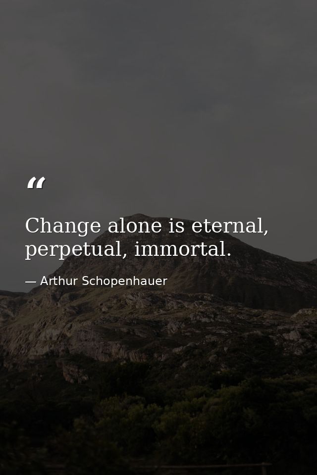 Change alone is eternal, perpetual, immortal. — Arthur Schopenhauer