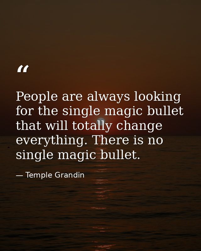 People are always looking for the single magic bullet that will totally change everything. There is no single magic bull — Temple Grandin
