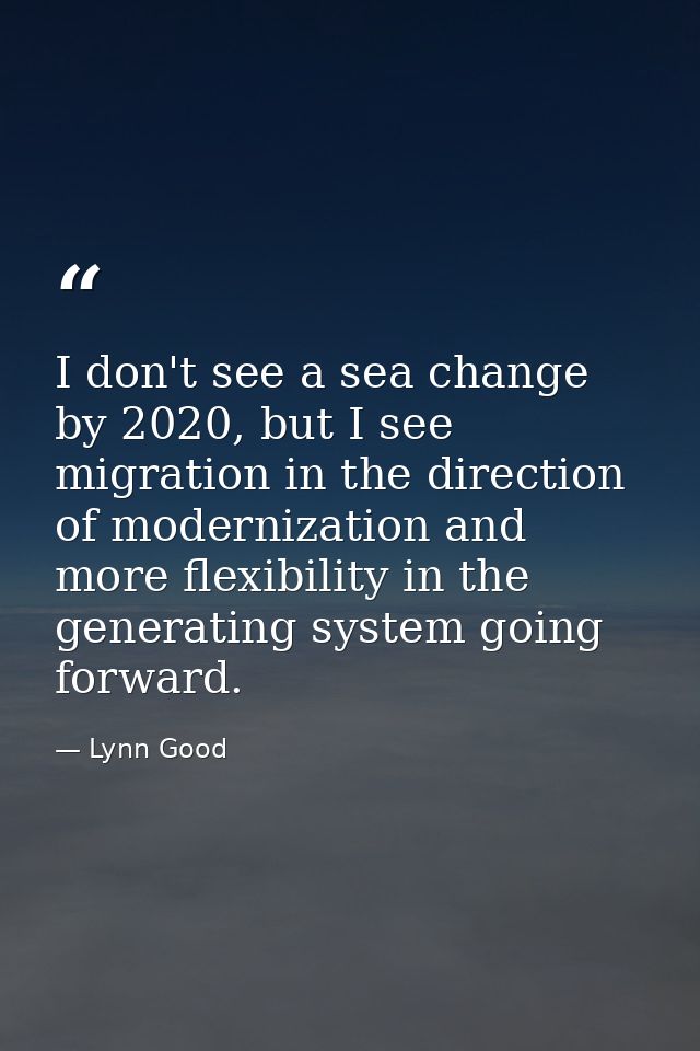 I don't see a sea change by 2020, but I see migration in the direction of modernization and more flexibility in the gene — Lynn Good