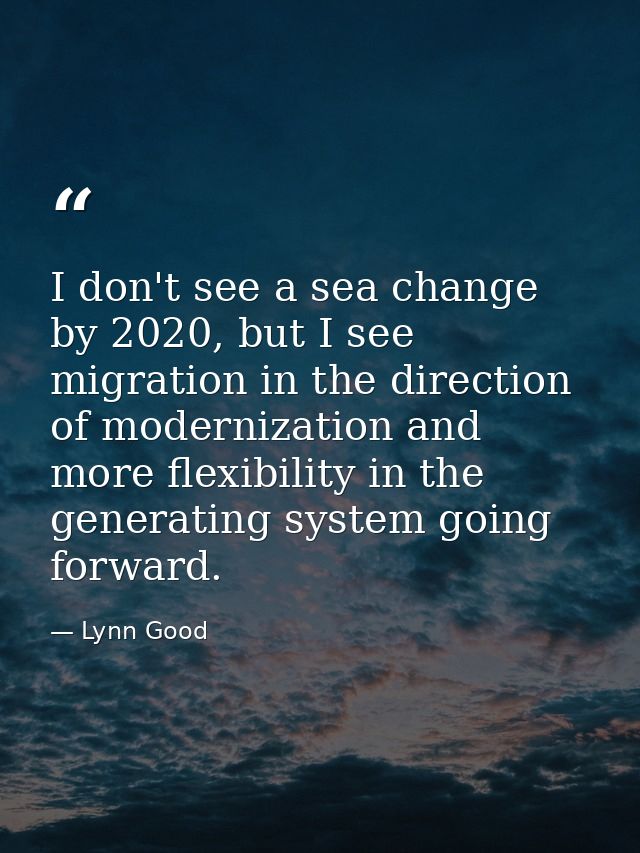 I don't see a sea change by 2020, but I see migration in the direction of modernization and more flexibility in the gene — Lynn Good