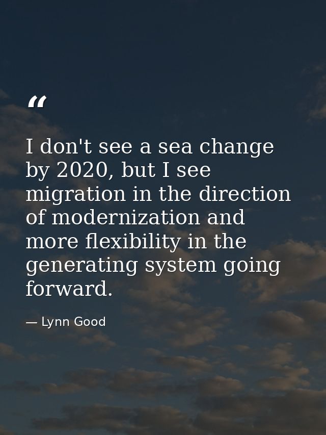 I don't see a sea change by 2020, but I see migration in the direction of modernization and more flexibility in the gene — Lynn Good