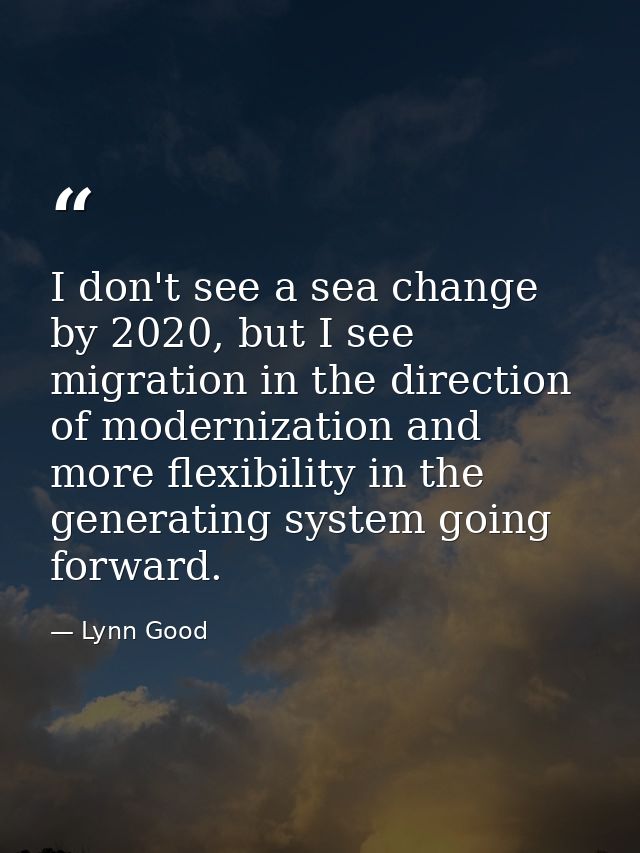 I don't see a sea change by 2020, but I see migration in the direction of modernization and more flexibility in the gene — Lynn Good