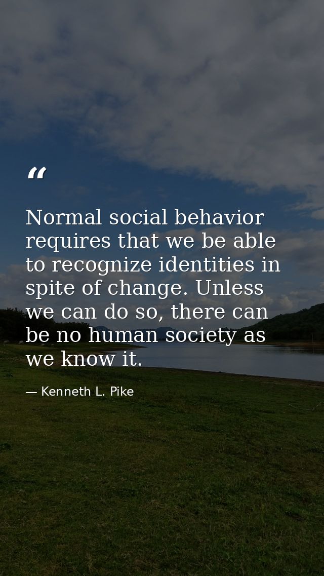 Normal social behavior requires that we be able to recognize identities in spite of change. Unless we can do so, there c — Kenneth L. Pike
