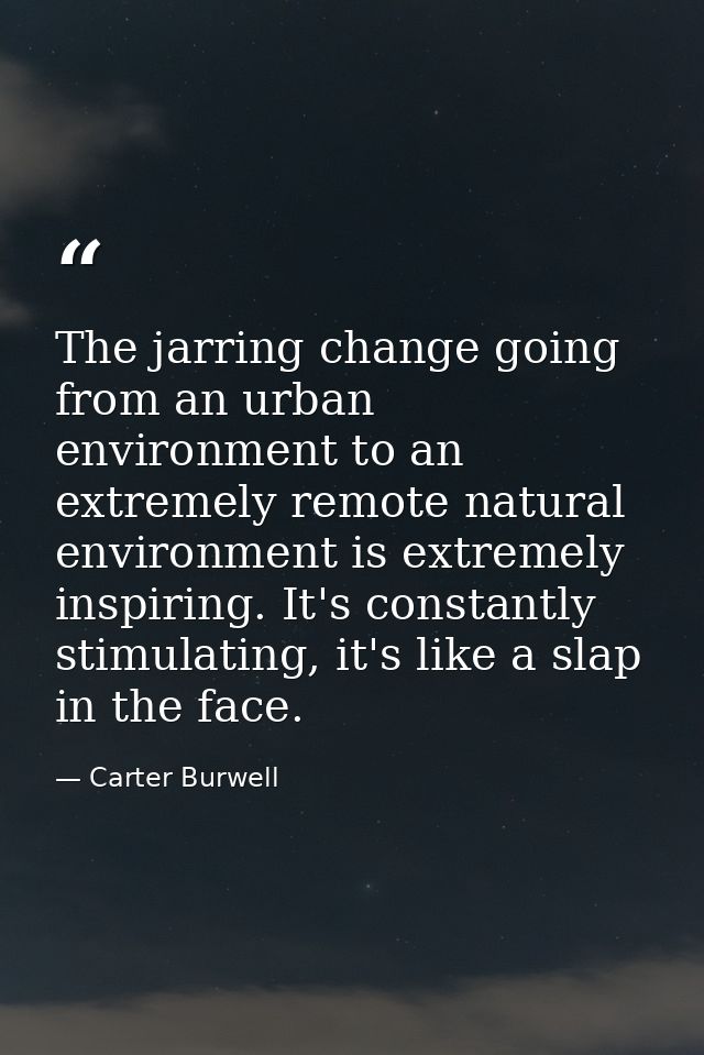 The jarring change going from an urban environment to an extremely remote natural environment is extremely inspiring. It — Carter Burwell