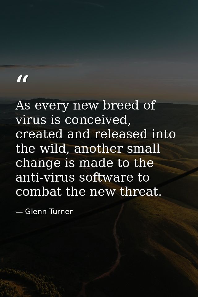 As every new breed of virus is conceived, created and released into the wild, another small change is made to the anti-v — Glenn Turner