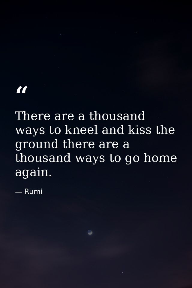 There are a thousand ways to kneel and kiss the ground there are a thousand ways to go home again. — Rumi