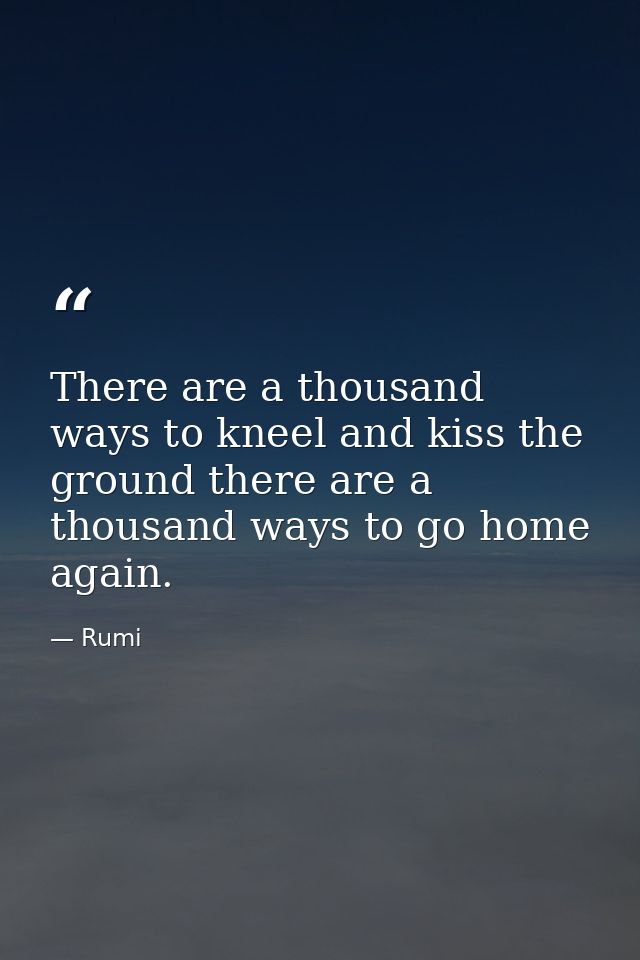 There are a thousand ways to kneel and kiss the ground there are a thousand ways to go home again. — Rumi
