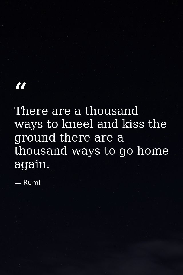 There are a thousand ways to kneel and kiss the ground there are a thousand ways to go home again. — Rumi