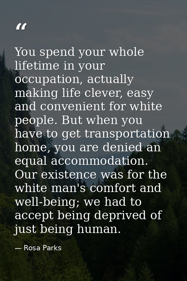 You spend your whole lifetime in your occupation, actually making life clever, easy and convenient for white people. But — Rosa Parks