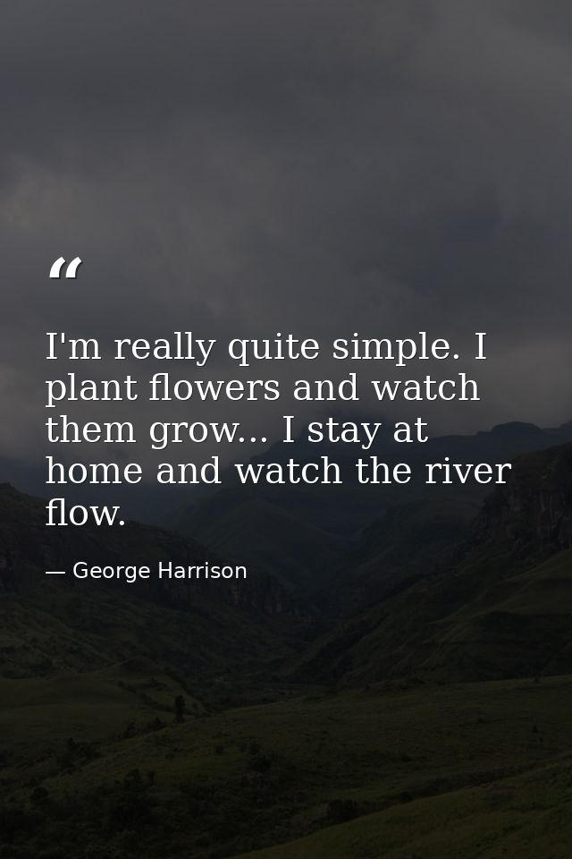 I'm really quite simple. I plant flowers and watch them grow... I stay at home and watch the river flow. — George Harrison