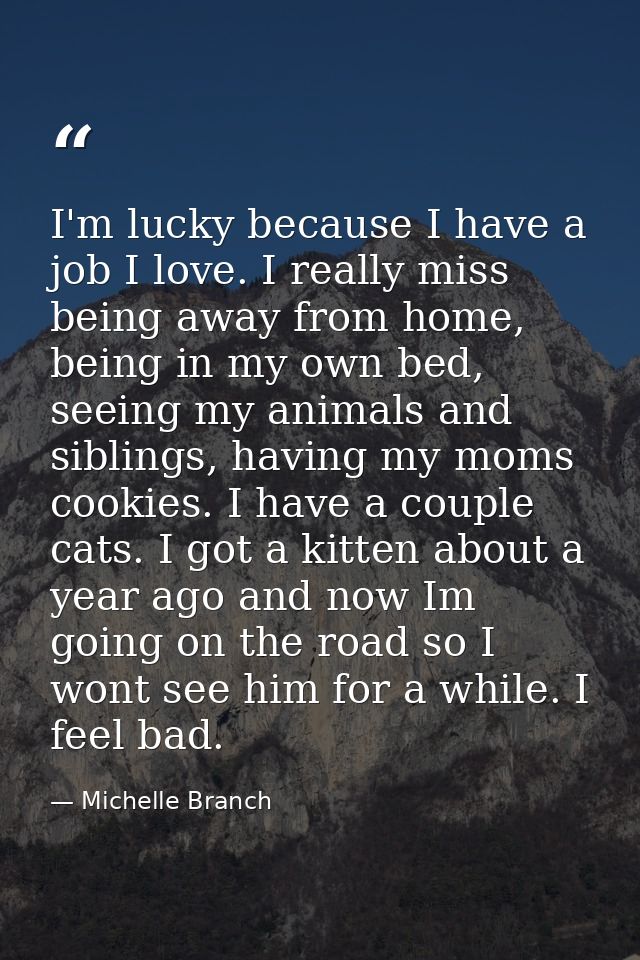 I'm lucky because I have a job I love. I really miss being away from home, being in my own bed, seeing my animals and si — Michelle Branch