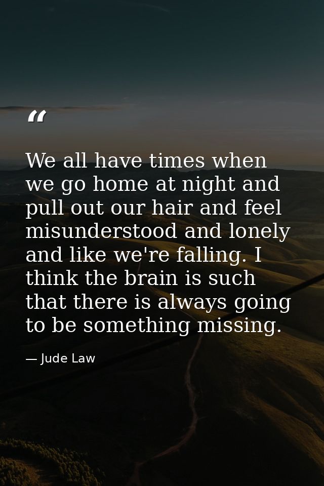 We all have times when we go home at night and pull out our hair and feel misunderstood and lonely and like we're fallin — Jude Law