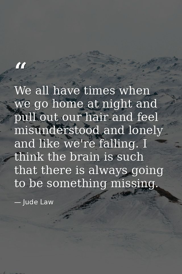 We all have times when we go home at night and pull out our hair and feel misunderstood and lonely and like we're fallin — Jude Law