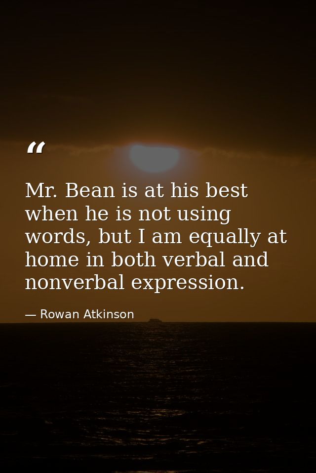 Mr. Bean is at his best when he is not using words, but I am equally at home in both verbal and nonverbal expression. — Rowan Atkinson