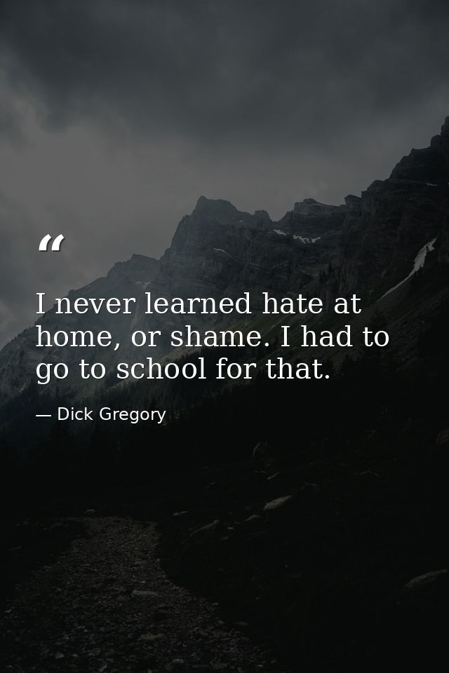 I never learned hate at home, or shame. I had to go to school for that. — Dick Gregory