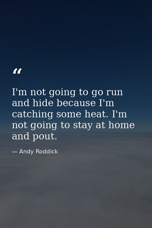 I'm not going to go run and hide because I'm catching some heat. I'm not going to stay at home and pout. — Andy Roddick