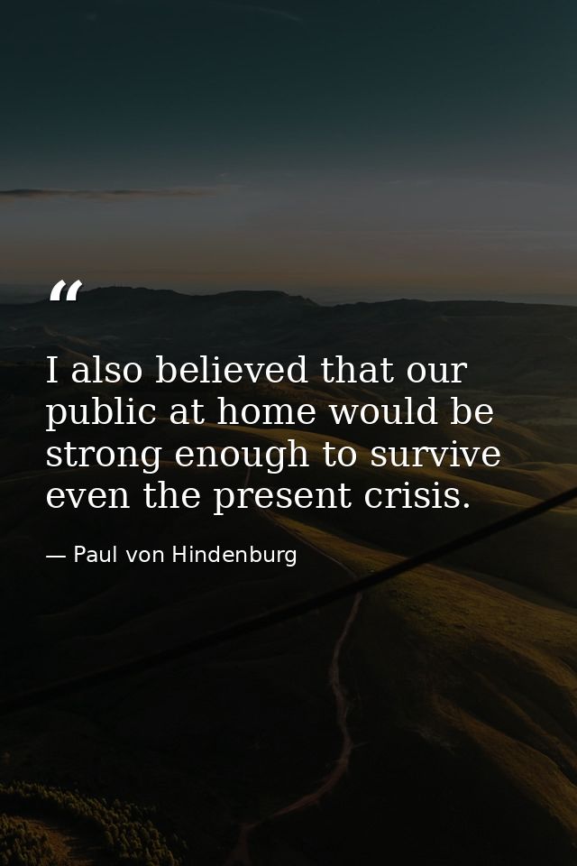 I also believed that our public at home would be strong enough to survive even the present crisis. — Paul von Hindenburg