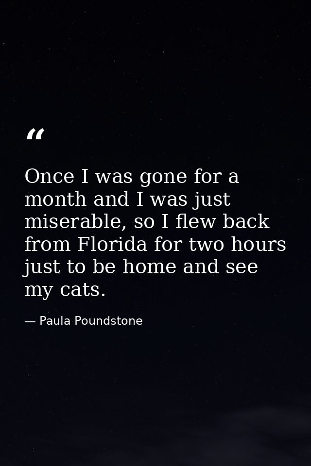 Once I was gone for a month and I was just miserable, so I flew back from Florida for two hours just to be home and see  — Paula Poundstone