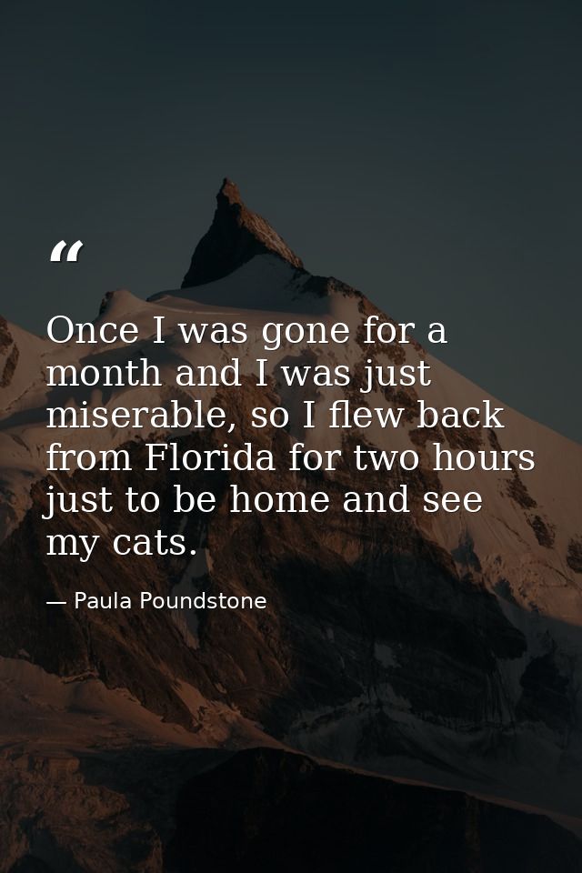 Once I was gone for a month and I was just miserable, so I flew back from Florida for two hours just to be home and see  — Paula Poundstone