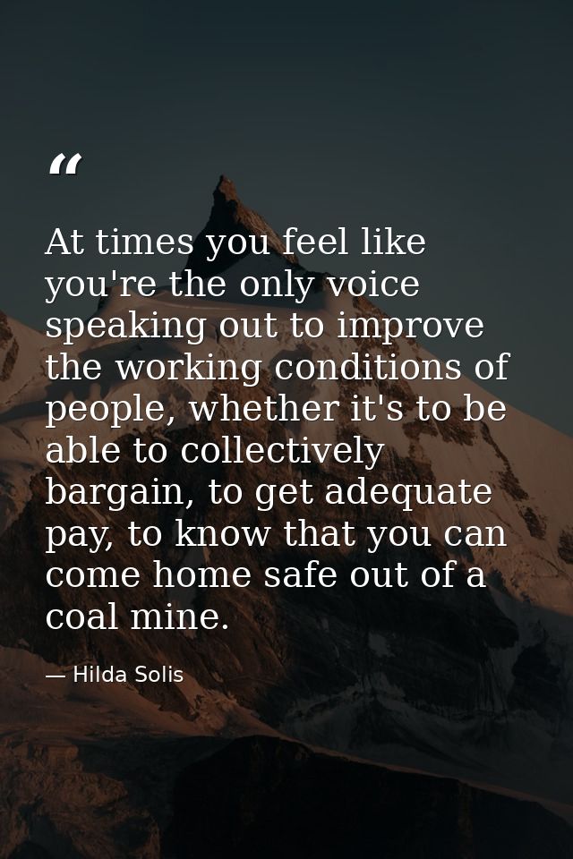 At times you feel like you're the only voice speaking out to improve the working conditions of people, whether it's to b — Hilda Solis