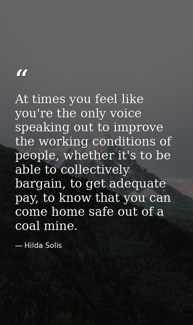 At times you feel like you're the only voice speaking out to improve the working conditions of people, whether it's to b — Hilda Solis