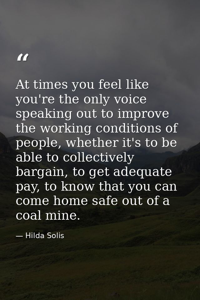 At times you feel like you're the only voice speaking out to improve the working conditions of people, whether it's to b — Hilda Solis
