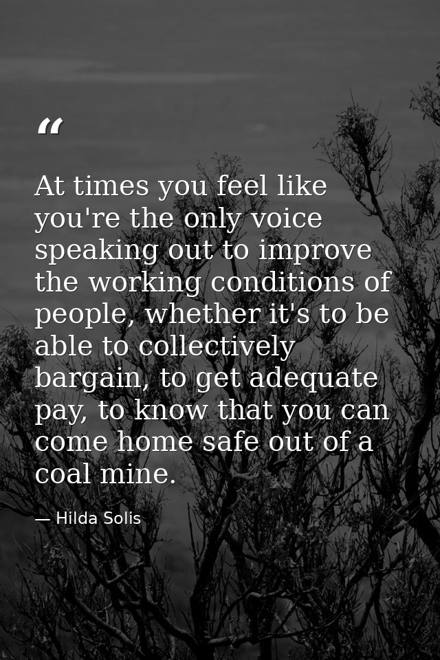 At times you feel like you're the only voice speaking out to improve the working conditions of people, whether it's to b — Hilda Solis