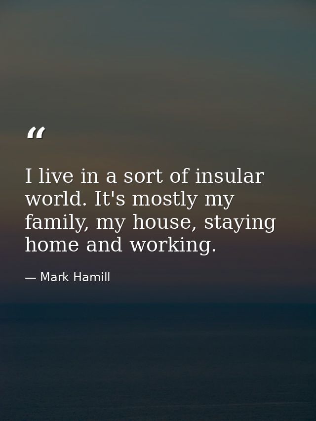 I live in a sort of insular world. It's mostly my family, my house, staying home and working. — Mark Hamill