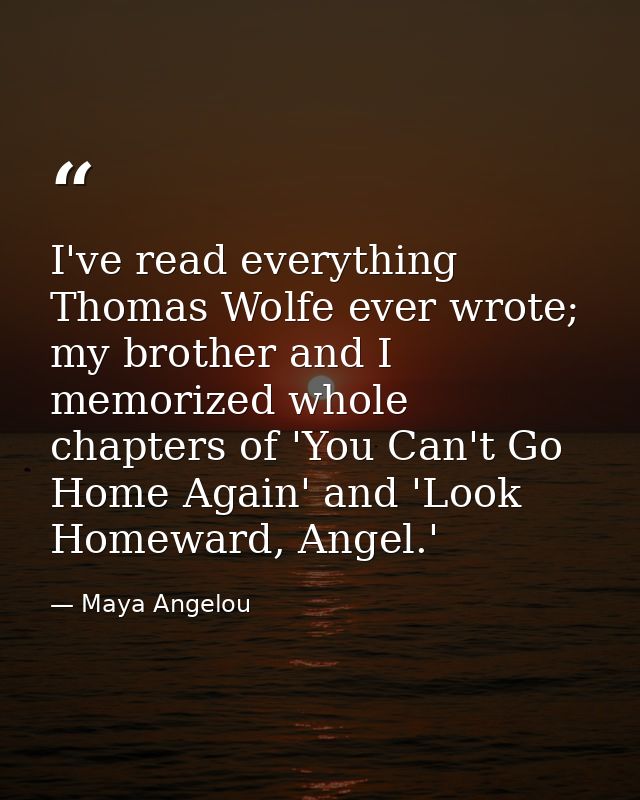 I've read everything Thomas Wolfe ever wrote; my brother and I memorized whole chapters of 'You Can't Go Home Again' and — Maya Angelou