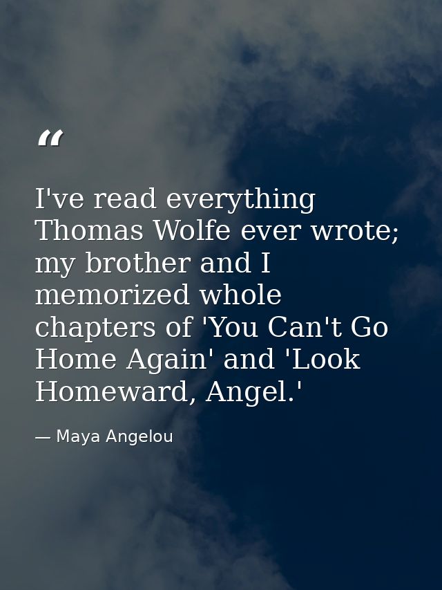 I've read everything Thomas Wolfe ever wrote; my brother and I memorized whole chapters of 'You Can't Go Home Again' and — Maya Angelou
